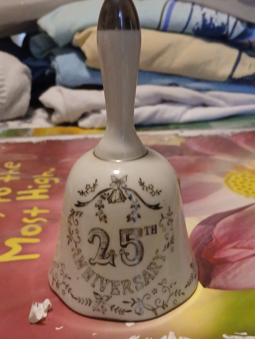 25th Anniversary Decorative Porcelain Bell - White and Gold